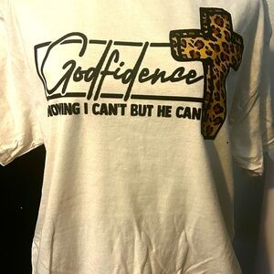 White Graphic T-Shirt with Leopard Print Cross
